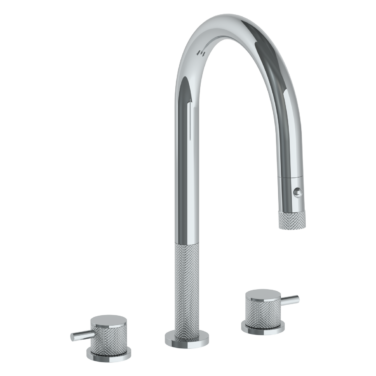 Watermark - Titanium Deck Mounted 3 Hole Gooseneck Kitchen Faucet with Pull Down Spray
