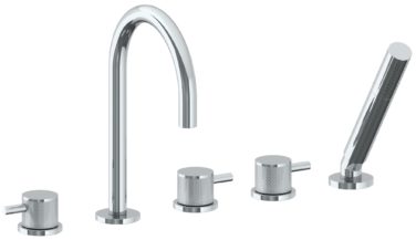 Watermark - Titanium Deck Mounted 5 hole Gooseneck Bath set