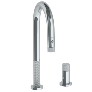 Watermark - Titanium Deck Mounted 2 Hole Gooseneck Prep Faucet with Pull Down Spray