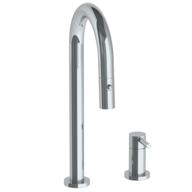 Watermark - Titanium Deck Mounted 2 Hole Gooseneck Prep Faucet with Pull Down Spray