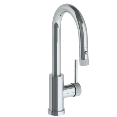 Watermark - Titanium Deck Mounted 1 Hole Gooseneck Prep Faucet with Pull Down Spray