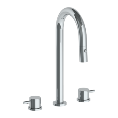Watermark - Titanium Deck Mounted 3 Hole Gooseneck Prep Faucet with Pull Down Spray