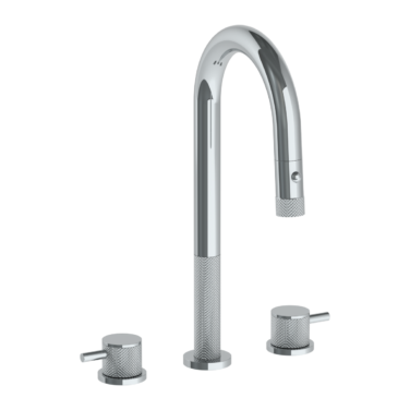 Watermark - Titanium Deck Mounted 3 Hole Gooseneck Prep Faucet with Pull Down Spray