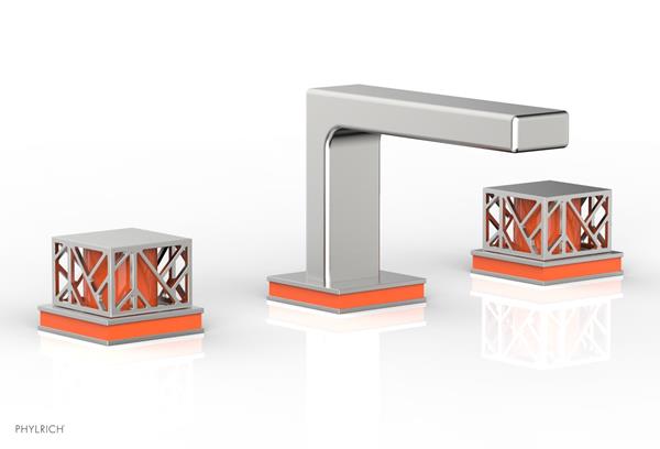 Phylrich - Jolie Widespread Faucet Square Handles With Orange Accent