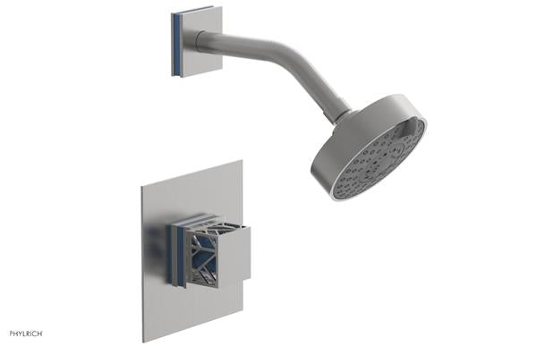 Phylrich - Jolie Pressure Balance Shower Set Square Handle With Light Blue Accents