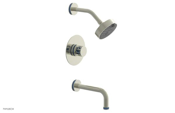 Phylrich - Jolie Pressure Balance Tub and Shower Set Round Handle With Light Blue Accents