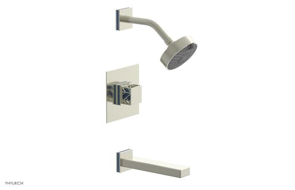 Phylrich - Jolie Pressure Balance Tub and Shower Set Square Handle With Light Blue Accents