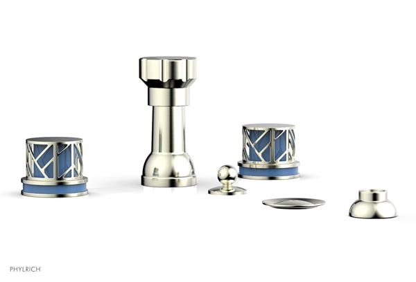 Phylrich - Jolie Four Hole Bidet Set Round Handles With Light Blue Accents