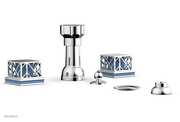 Phylrich - Jolie Four Hole Bidet Set Square Handles With Light Blue Accents