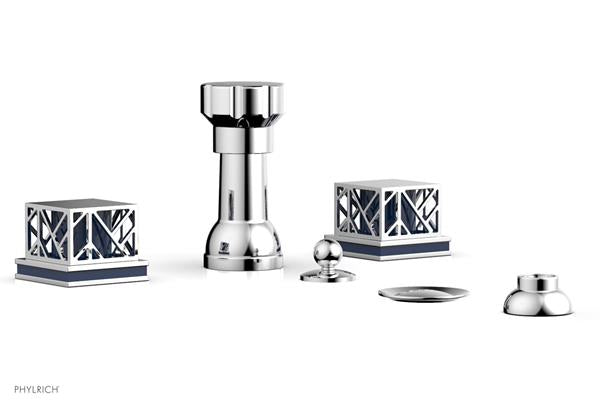 Phylrich - Jolie Four Hole Bidet Set Square Handles With Navy Blue Accents
