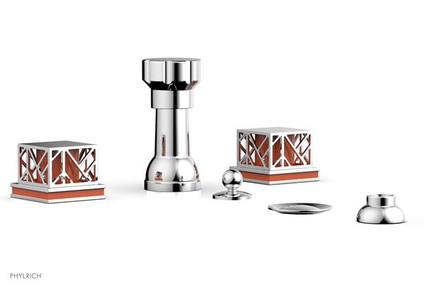 Phylrich - Jolie Four Hole Bidet Set Square Handles With Orange Accent