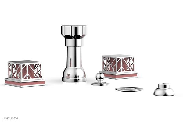 Phylrich - Jolie Four Hole Bidet Set Square Handles With Pink Accents