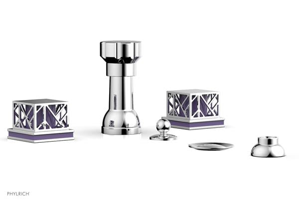 Phylrich - Jolie Four Hole Bidet Set Square Handles With Purple Accents