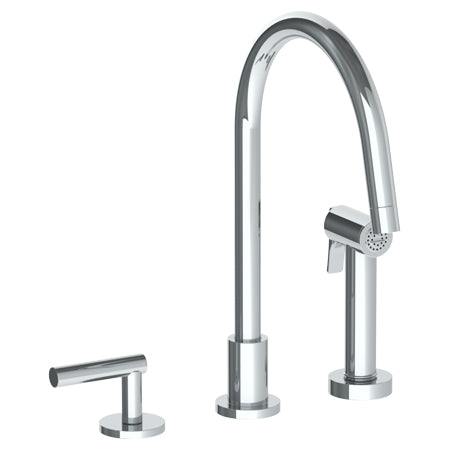 Watermark - Loft 2.0 Deck Mounted 3 Hole Gooseneck Kitchen Set - Includes Side Spray