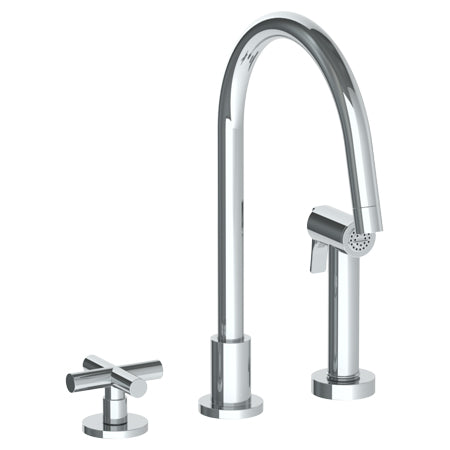 Watermark - Loft 2.0 Deck Mounted 3 Hole Gooseneck Kitchen Set - Includes Side Spray