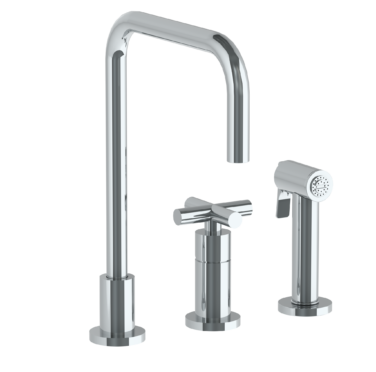 Watermark - Loft 2.0 Deck Mounted 3 Hole Square Top Kitchen Set -  Includes Side Spray