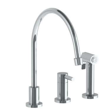 Watermark - Loft 2.0 Deck Mounted 3 Hole Extended Gooseneck Kitchen Set - Includes Side Spray