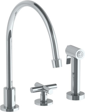 Watermark - Loft 2.0 Deck Mounted 3 Hole Extended Gooseneck Kitchen Set - Includes Side Spray