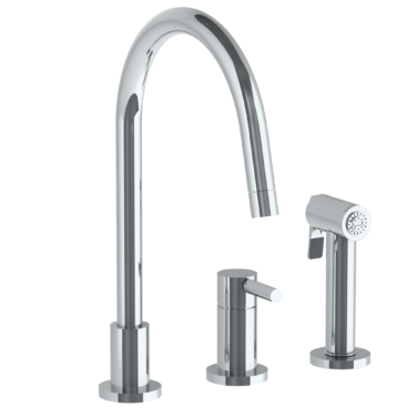 Watermark - Loft 2.0 Deck Mounted 3 Hole Gooseneck Kitchen Set -  Includes Side Spray