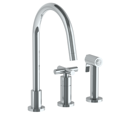 Watermark - Loft 2.0 Deck Mounted 3 Hole Gooseneck Kitchen Set -  Includes Side Spray