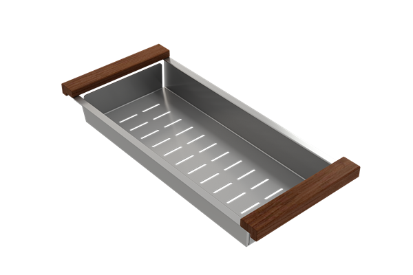 Bocchi - Deep Stainless Steel Colander w/ Wooden Sapele Mahogany Handles for 1616, 1618 & 1633 sinks