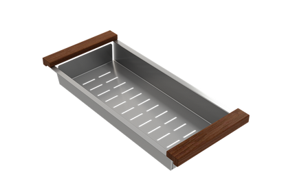 Bocchi - Deep Stainless Steel Colander w/ Wooden Sapele Mahogany Handles for 1616, 1618 & 1633 sinks