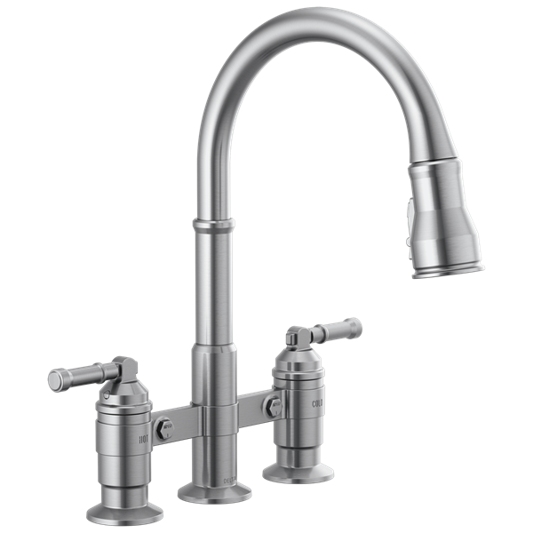 Delta - Broderick Two Handle Pull-Down Bridge Kitchen Faucet