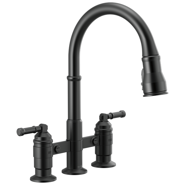 Delta - Broderick Two Handle Pull-Down Bridge Kitchen Faucet