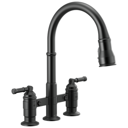 Delta - Broderick Two Handle Pull-Down Bridge Kitchen Faucet