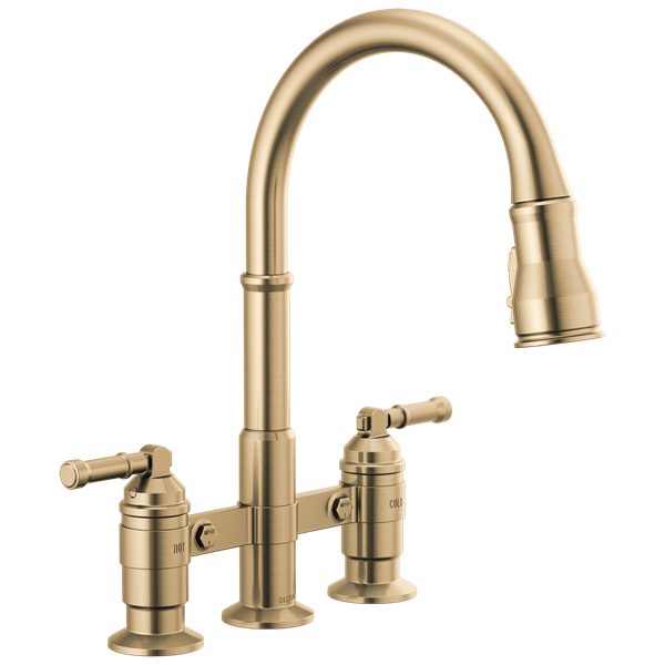 Delta - Broderick Two Handle Pull-Down Bridge Kitchen Faucet