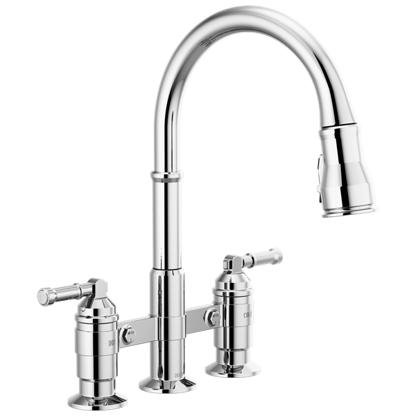 Delta - Broderick Two Handle Pull-Down Bridge Kitchen Faucet