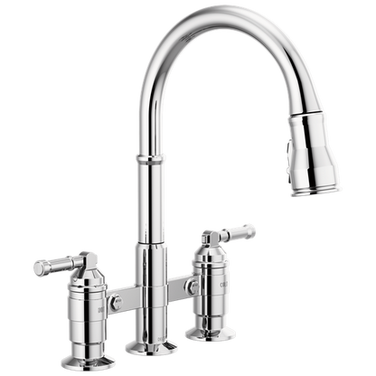 Delta - Broderick Two Handle Pull-Down Bridge Kitchen Faucet