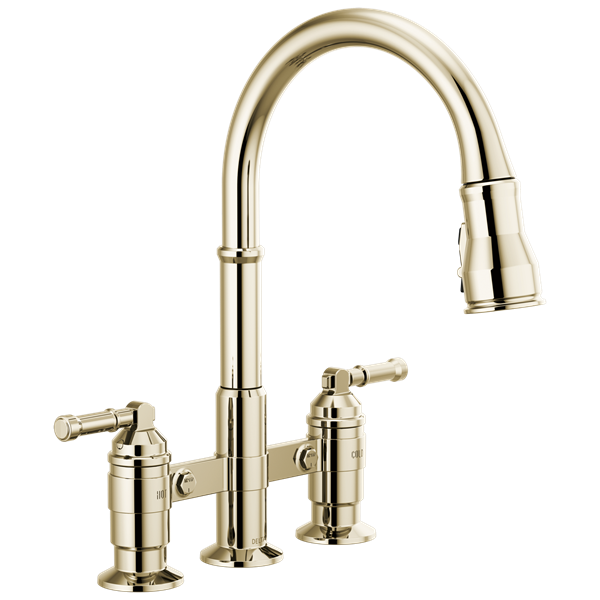 Delta - Broderick Two Handle Pull-Down Bridge Kitchen Faucet