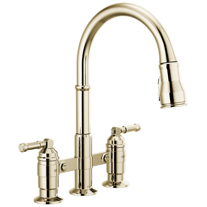 Delta - Broderick Two Handle Pull-Down Bridge Kitchen Faucet