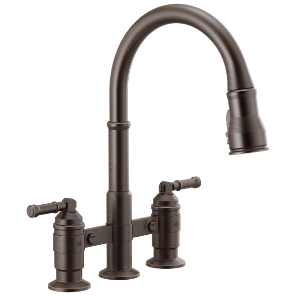 Delta - Broderick Two Handle Pull-Down Bridge Kitchen Faucet