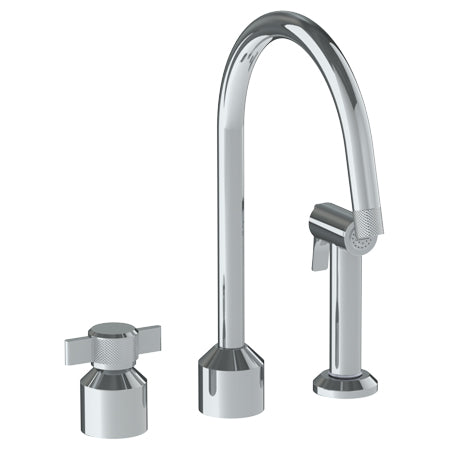 Watermark - Urbane Deck Mounted 3 Hole Kitchen Set With Gooseneck Spout- Includes Side Spray