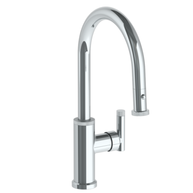 Watermark - Urbane Deck Mounted 1 Hole Gooseneck Kitchen Faucet with Pull Down Spray - Low Spout