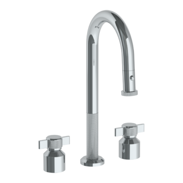 Watermark - Urbane Deck Mounted 3 Hole Gooseneck Prep Faucet with Pull Down Spray