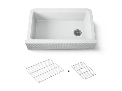 Kohler - Cairn 34 Inch Undermount Single-Bowl Farmhouse Kitchen Sink With Fluted Design