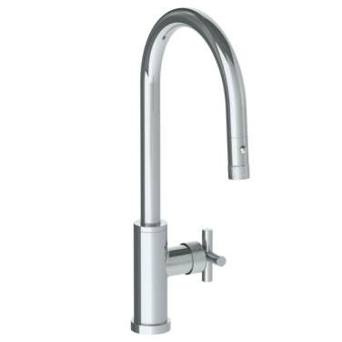 Watermark -Sense Deck Mounted 1 Hole Gooseneck Kitchen Faucet with Pull Down Spray - High Spout