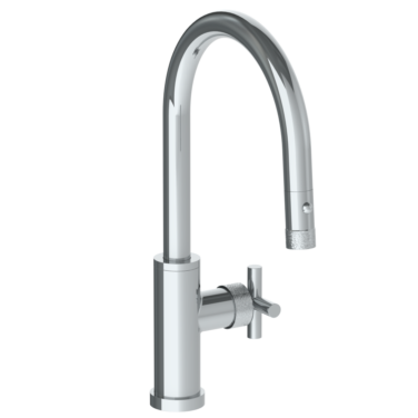 Watermark -Sense Deck Mounted 1 Hole Gooseneck Kitchen Faucet with Pull Down Spray - Low Spout