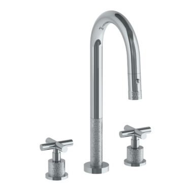 Watermark -Sense Deck Mounted 3 Hole Gooseneck Prep Faucet with Pull Down Spray