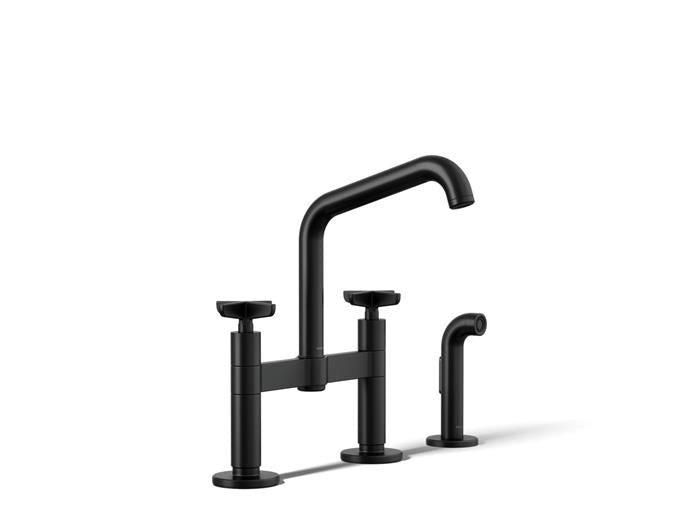 Kohler - Billet Deck Mount Bridge Kitchen Faucet - Cross Handle Square