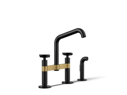 Kohler - Billet Deck Mount Bridge Kitchen Faucet - Cross Handle Square