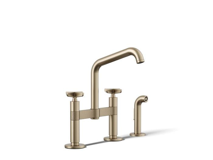 Kohler - Billet Deck Mount Bridge Kitchen Faucet - Cross Handle Square