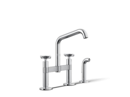Kohler - Billet Deck Mount Bridge Kitchen Faucet - Cross Handle Square