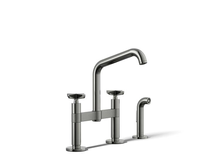 Kohler - Billet Deck Mount Bridge Kitchen Faucet - Cross Handle Square