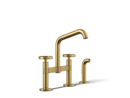 Kohler - Billet Deck Mount Bridge Kitchen Faucet - Circle Handle Square