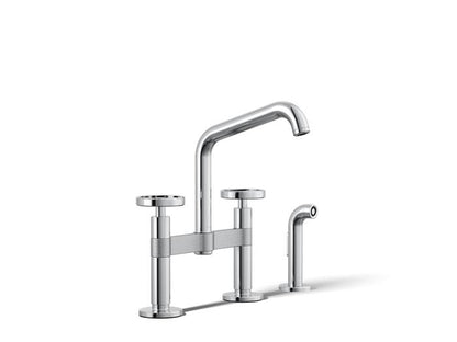 Kohler - Billet Deck Mount Bridge Kitchen Faucet - Circle Handle Square