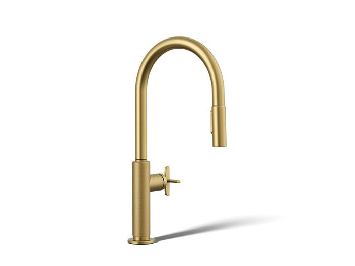 Kohler - Billet Touchless Pull-Down Kitchen Sink Faucet With Two-Function Sprayhead - Cross Handle